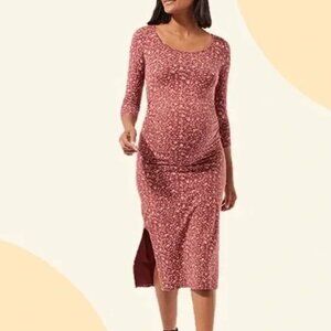 Pact Organic Maternity Floral Midi Dress - Size M Cute Maternity Everyday Dress